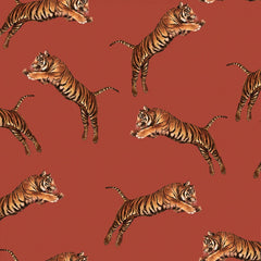 Pouncing Tigers Wallpaper in Red
