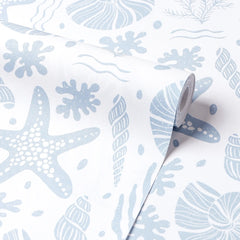 Seastars and Seashells Wallpaper in Blue