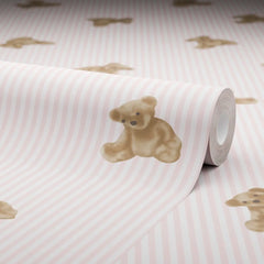 The Bear Wallpaper in Soft Pink