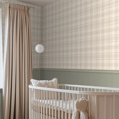 Traditional Check Panel Wallpaper in Cream and Sage with Sage Panel