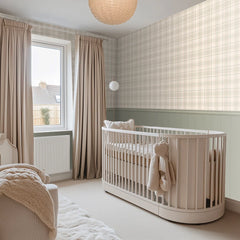 Traditional Check Panel Wallpaper in Cream and Sage with Sage Panel