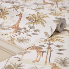 Vintage Explorer Panel Wallpaper in Earthy Tones with Cream Panel