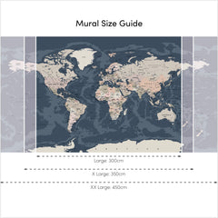 World Map Full Wall Mural in Dark