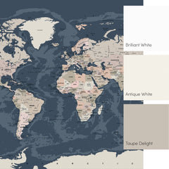 World Map Full Wall Mural in Dark