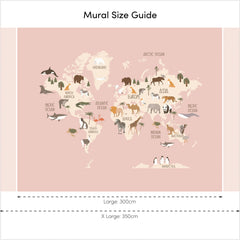 Scandi Safari Map Full Wall Mural in Pink