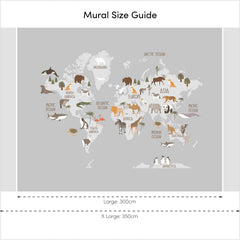 Scandi Safari Map Full Wall Mural in Grey