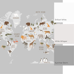Scandi Safari Map Full Wall Mural in Grey
