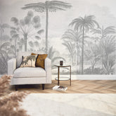 Etched Palms Full Wall Mural in Grey