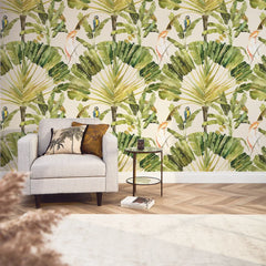 Parrot Paradise Full Wall Mural in Cream