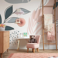 Boho Botanicals Full Wall Mural in Pink and Teal