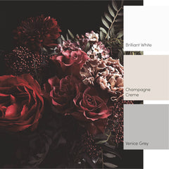 Dark Floral Bouquet Full Wall Mural in Pink and Red