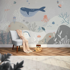 Under The Sea Full Wall Mural in Neutrals