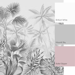 Jungle Escape Full Wall Mural in Pale Grey