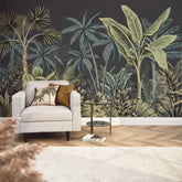 Jungle Escape Full Wall Mural in Dark Teal and Charcoal