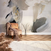 Contemporary Full Wall Art Mural in Charcoal, Stone and White