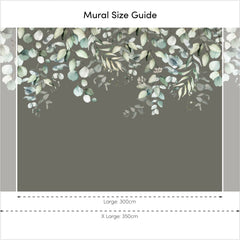 Eucalyptus Cascade Full Wall Mural in Watercolour Greens on Smokey Green