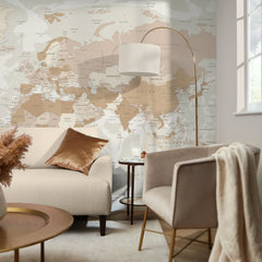 World Map Full Wall Mural in Neutral