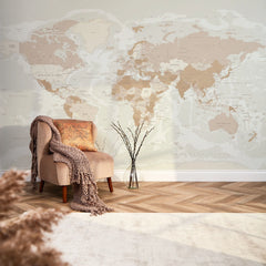World Map Full Wall Mural in Neutral