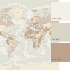 World Map Full Wall Mural in Neutral