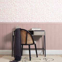 Willow Leaf Panel Wallpaper in Pink with Pink Panel