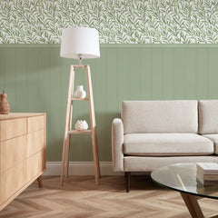 Willow Leaf Panel Wallpaper in Green with Green Panel