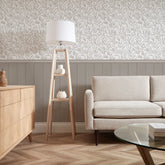 Willow Leaf Panel Wallpaper in Grey with Grey Panel