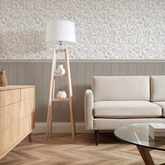 Willow Leaf Panel Wallpaper in Grey with Grey Panel