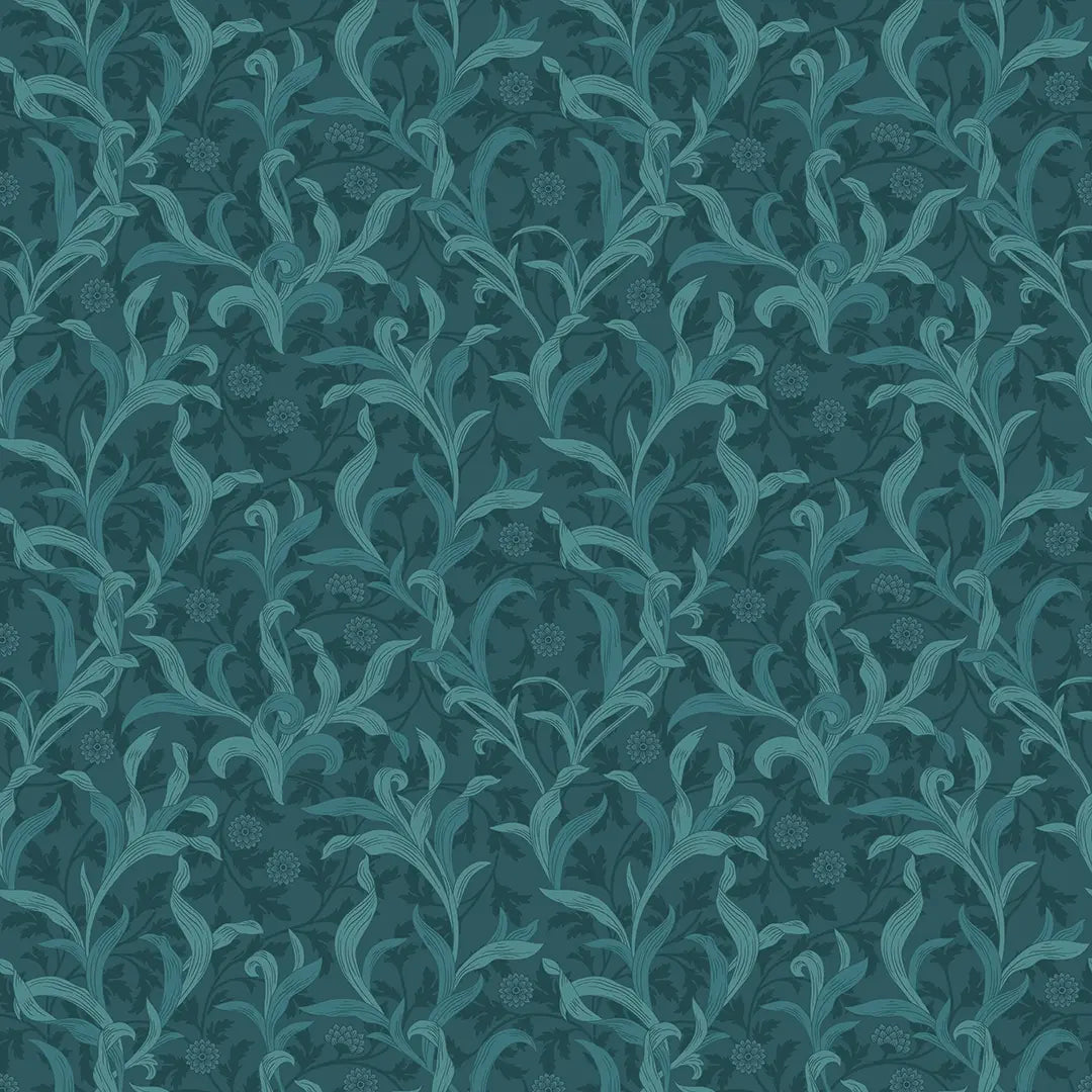 Antique Leaf Wallpaper in Teal