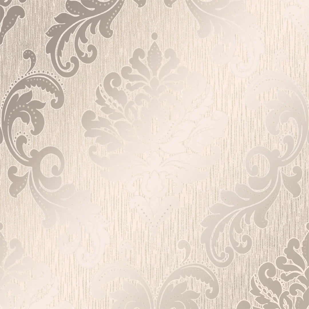 Chelsea Glitter Damask Wallpaper in Cream and Gold