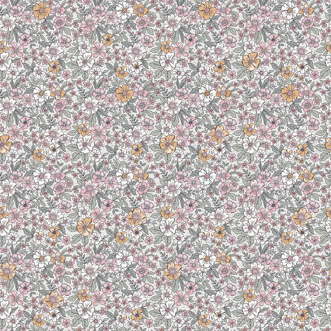 Ditsy Gardenia Wallpaper in Sage Green and Pink