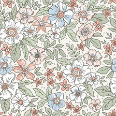 Gorgeous Gardenia Wallpaper in Sage, Soft Blues and Peach