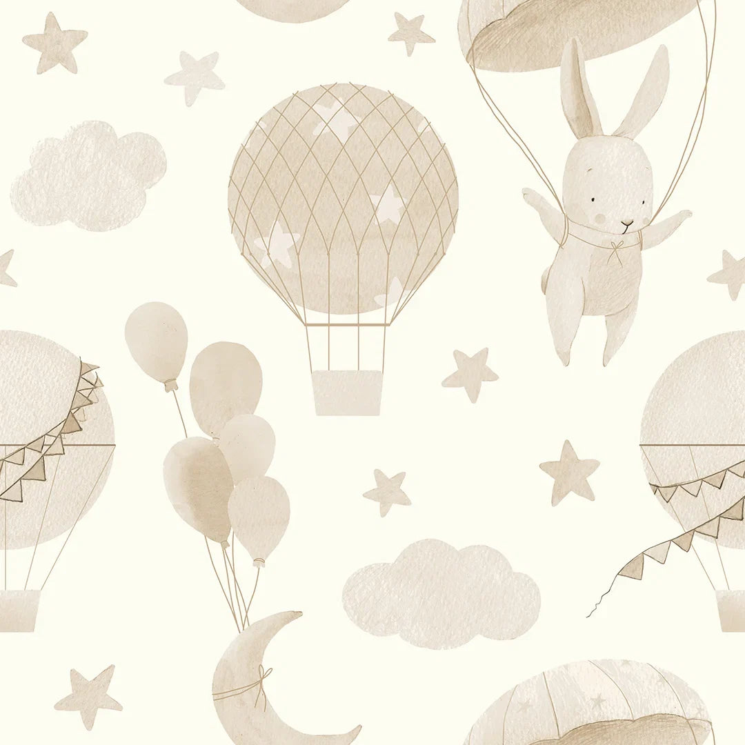 High Flying Bunny Wallpaper in Neutrals