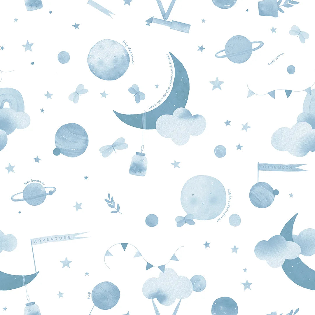 Little Dreamer by Amy Hart Wallpaper in Blue and White