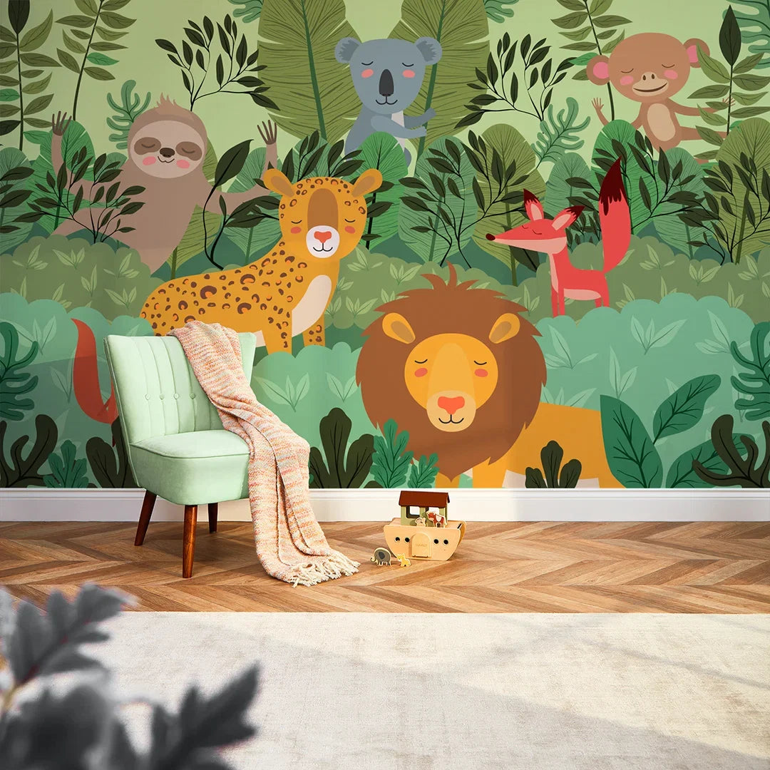 Rumble in the Jungle Full Wall Mural in Multicoloured