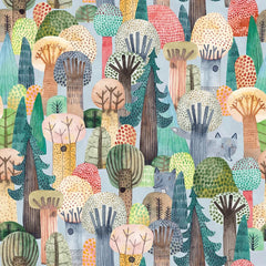 Wolves in the Wood Wallpaper in Multicoloured