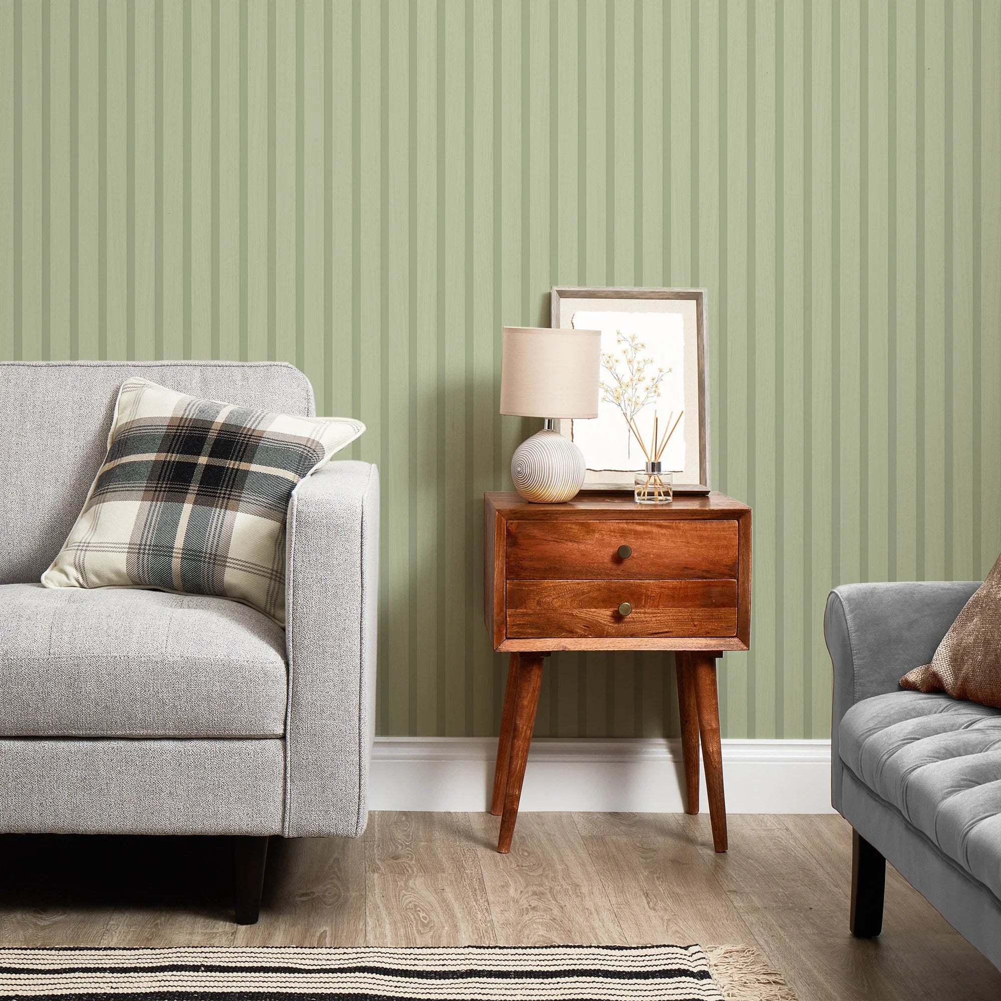 Contemporary Wood Slat Wallpaper in Green