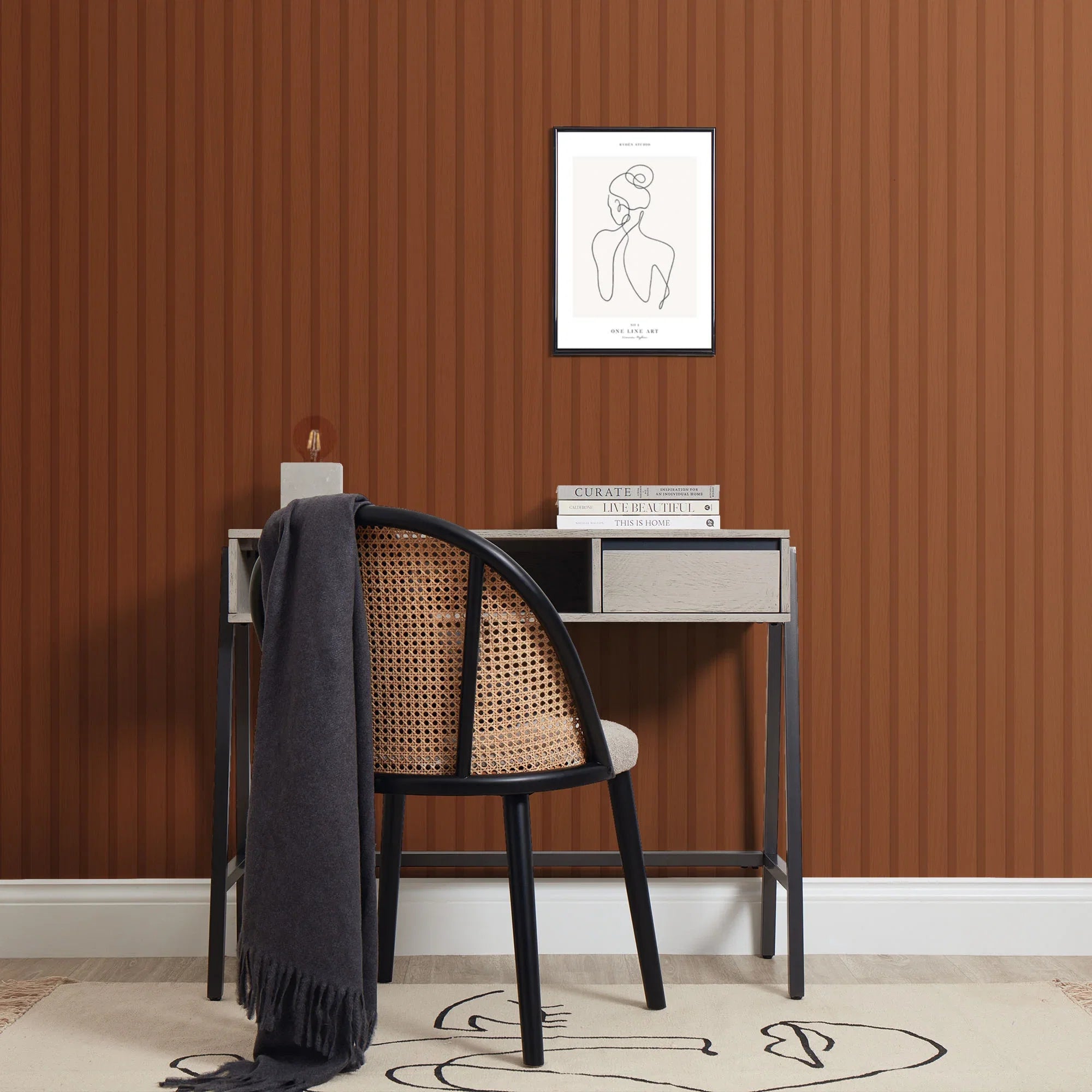 Contemporary Wood Slat Wallpaper in Terracotta