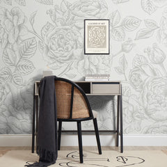 Gentle Roses Full Wall Mural in Grey