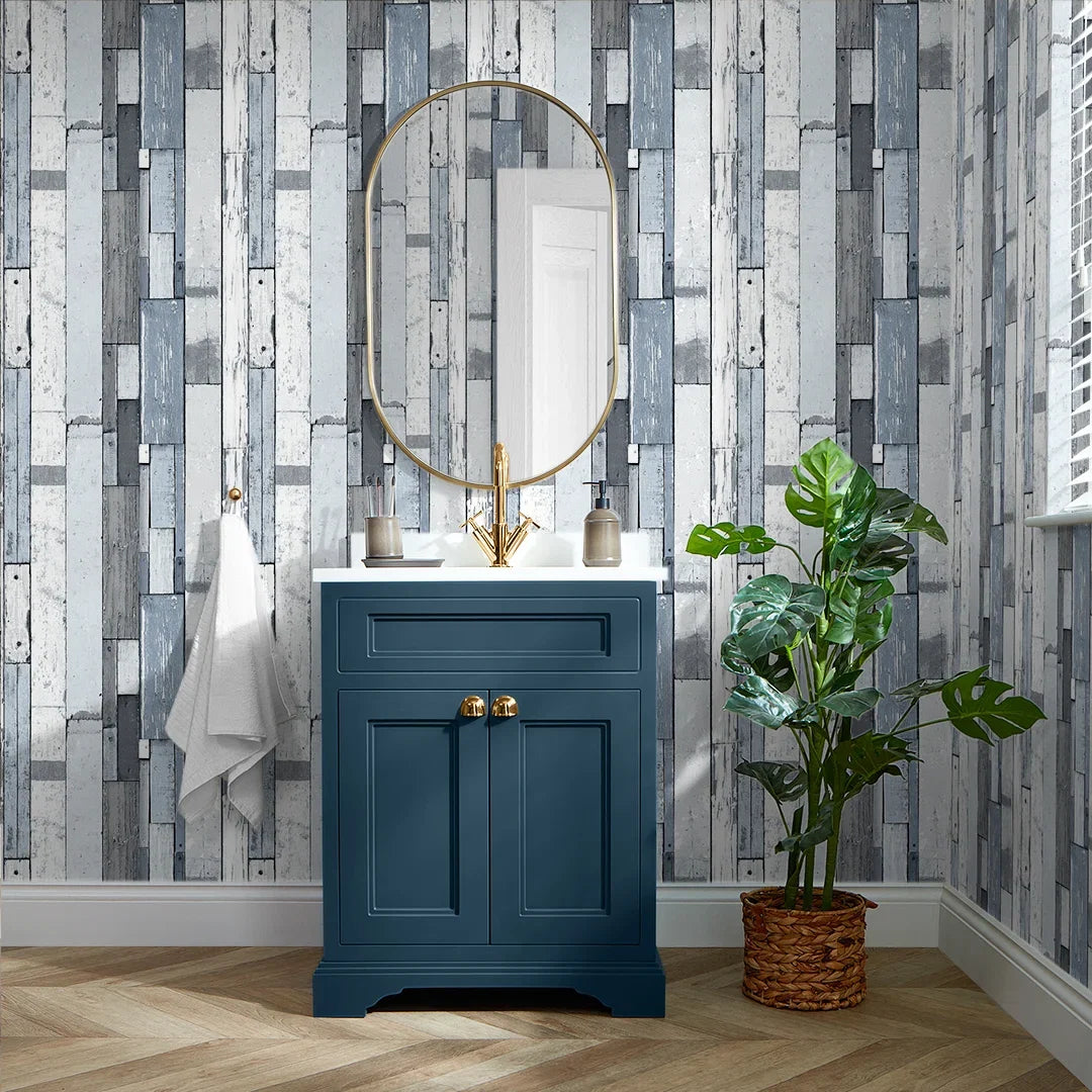 Reclaimed Wood Wallpaper in Blue