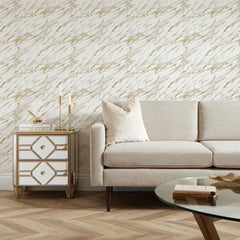 Modern Marble Wallpaper in White with Gold Effect
