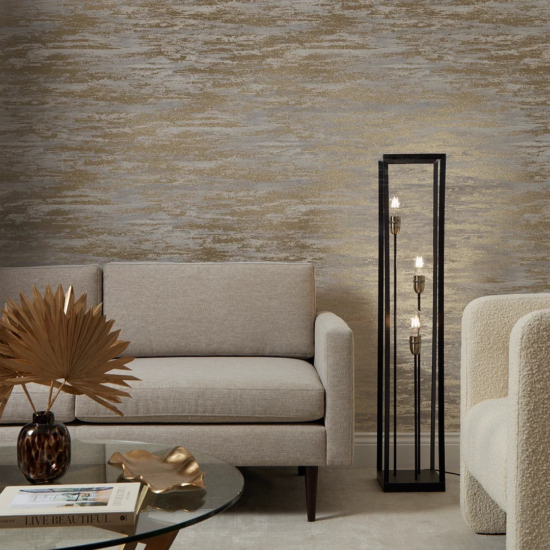 Seychelles Wallpaper in Warm Grey and Gold
