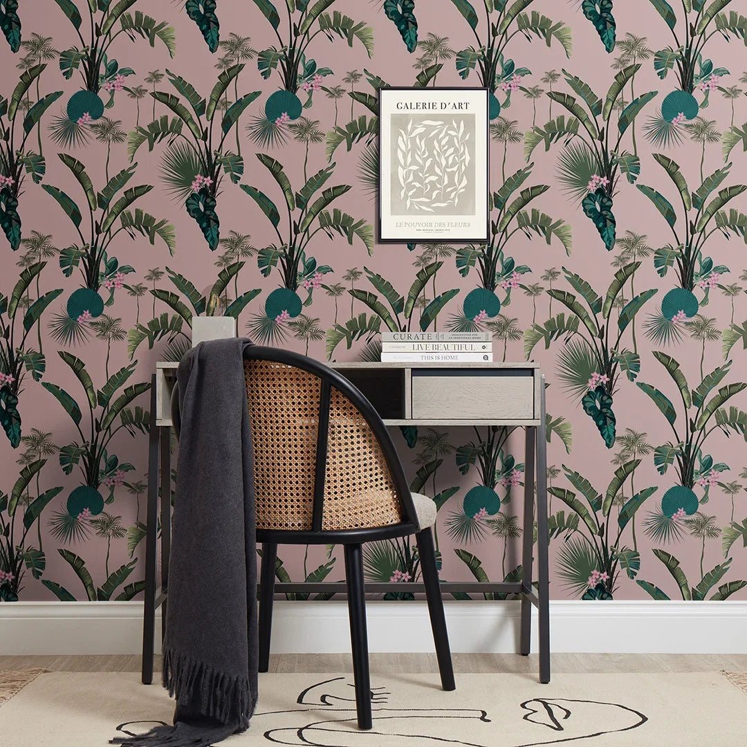 Tropical Paradise Wallpaper in Dusky Pink