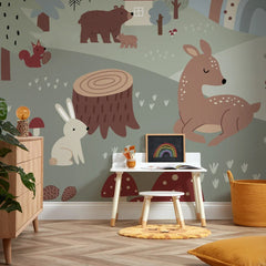 Walk In The Woods Full Wall Mural in Multicoloured