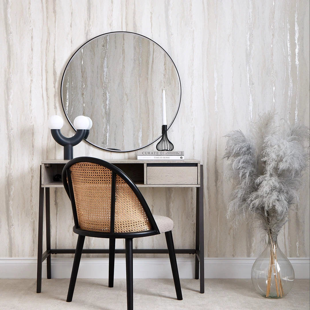 Zelda Metallic Wallpaper in Cool Grey with Metallic Silver