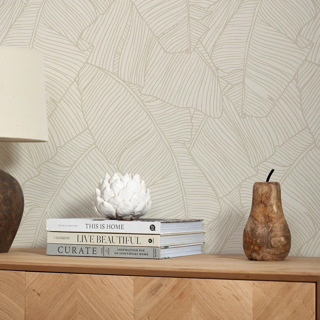 Banana Leaf Wallpaper in Mushroom and Cream