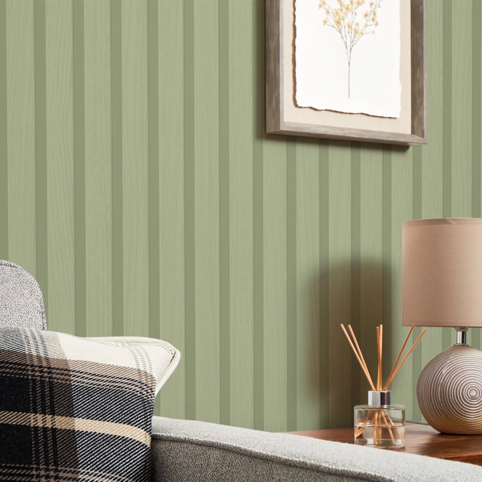 Contemporary Wood Slat Wallpaper in Green