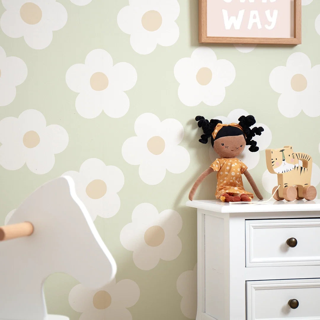 Ditsy Daisy Wallpaper in Soft Green