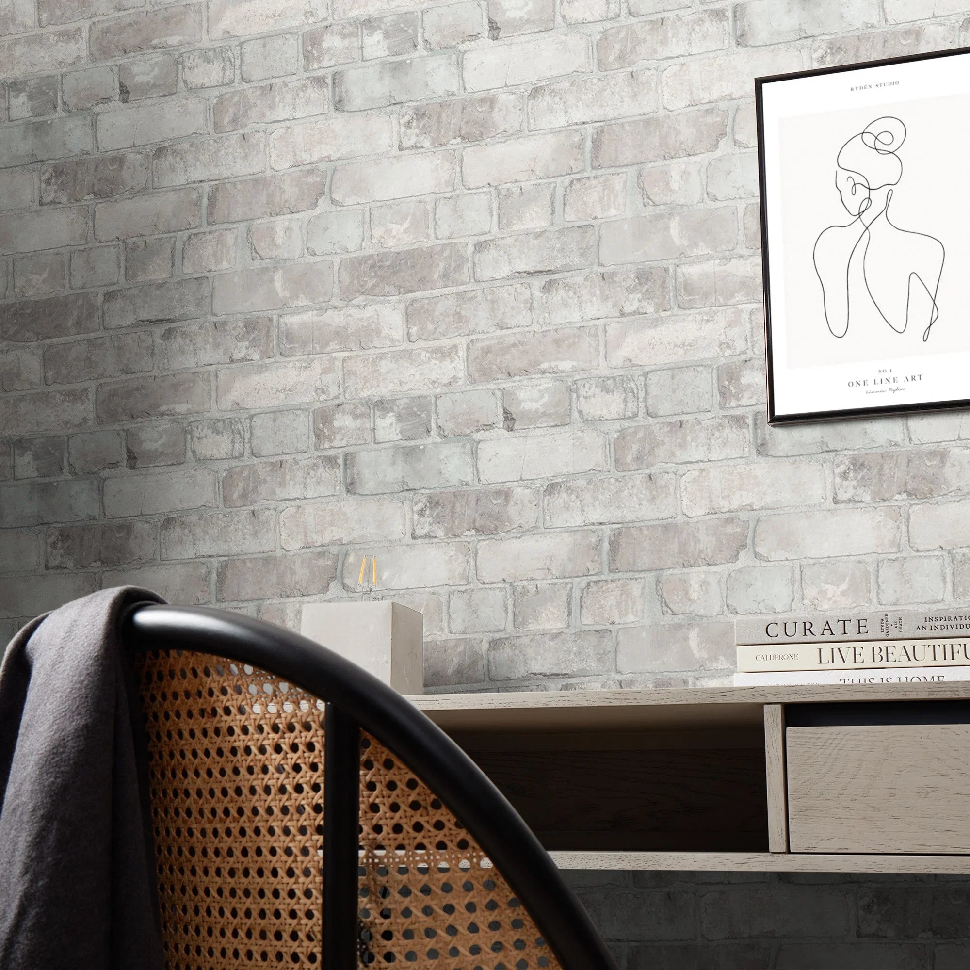 Downtown Brick Wallpaper in Blush