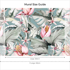 Exotic Flowers Full Wall Mural in Teal, Green and Pink