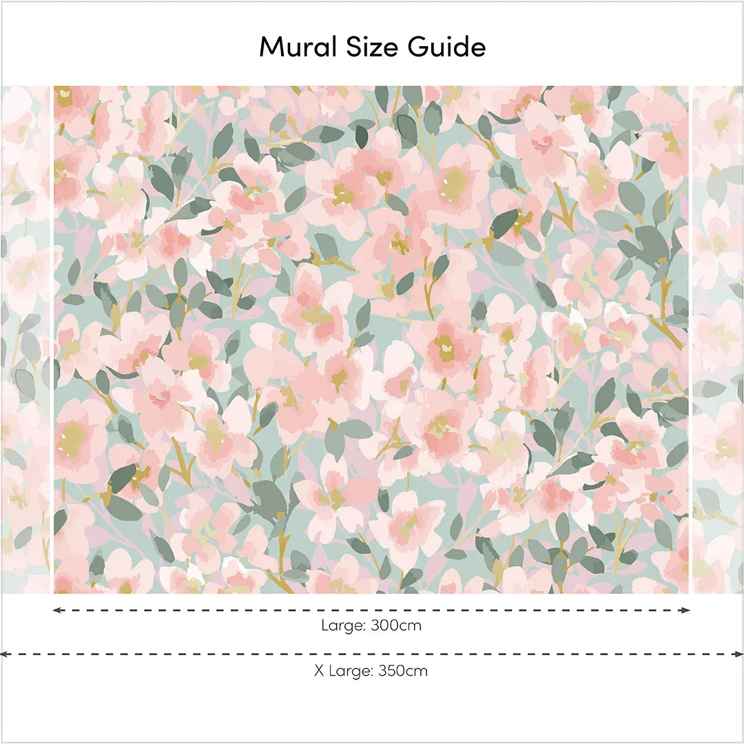 Fresh Flowers Full Wall Mural in Pink and Duck Egg